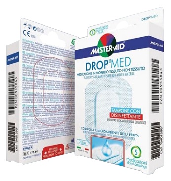MEDICAZIONE COMPRESSA AUTOADESIVA DERMOATTIVA IPOALLERGENICA AERATA MASTER-AID DROP MED 10X6 5 PEZZI - Farmasanitas 