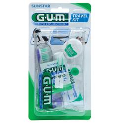 GUM TRAVEL KIT VIAGGIO 1 SPAZZOLINO PIEGHEVOLE GUM TRAVEL + 1 DENTIFRICIO VIAGGIO 12 ML + 1 ROCCHETTO FILO INTERDENTALE 10MT + 2 SCOVOLINI GOMMA GUM SOFT PICKS - Farmasanitas 