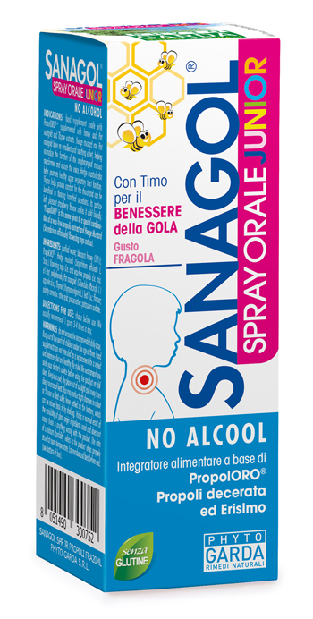 SANAGOL SPRAY JUNIOR PROPOLI FRAGOLA 20 ML - Farmasanitas 