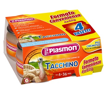 PLASMON OMOGENEIZZATO TACCHINO 4 X 80 G CON GIFT - Farmasanitas 