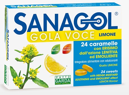 SANAGOL GOLA VOCE SENZA ZUCCHERO LIMONE 24 CARAMELLE - Farmasanitas 