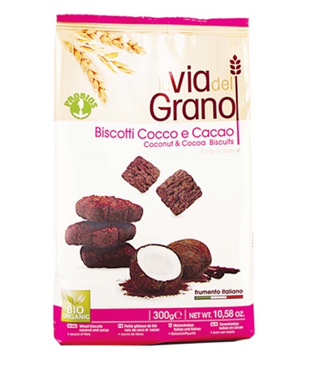 LA VIA DEL GRANO BISCOTTI COCCO E CACAO 300 G - Farmasanitas 