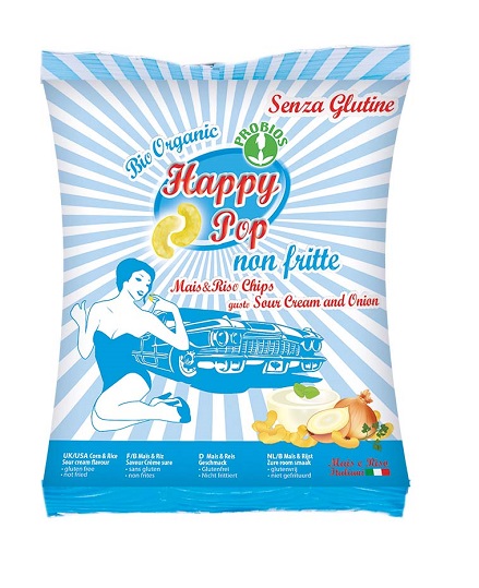 HAPPY POP MAIS & RISO CHIPS SOUR CREAM & ONION 45 G - Farmasanitas 