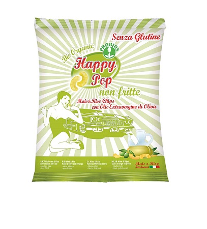 HAPPY POP MAIS & RISO CHIPS CON OLIO EXTRAVERGINE DI OLIVA 45 G SENZA LIEVITO - Farmasanitas 