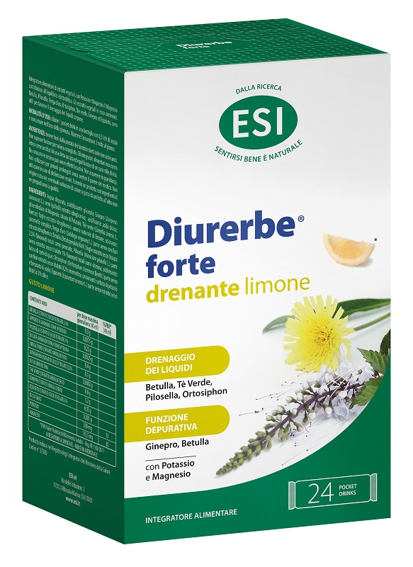 ESI DIURERBE FORTE DRENANTE LIMONE 24 POCKET DRINK DA 20 ML - Farmasanitas 