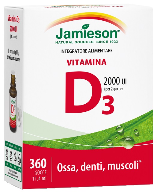 JAMIESON VITAMINA D3 2000 UI GOCCE 11,4 ML SENZA GLUTINE NATURALMENTE PRIVO DI LATTOSIO - Farmasanitas 