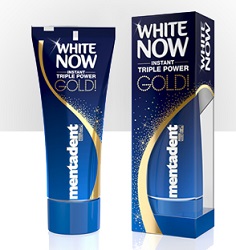 MENTADENT DENTIFRICIO WHITE NOW TRIPLE POWER GOLD 50 ML - Farmasanitas 