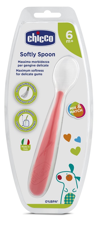 CHICCO CUCCHIAIO MORBIDO SILICONE 6M+ ROSSO UP - Farmasanitas 