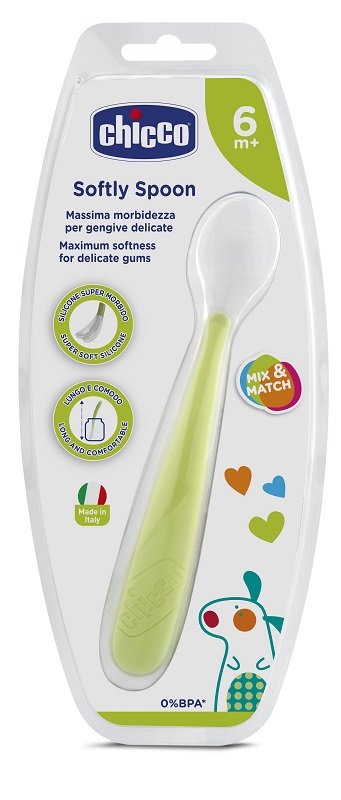 CHICCO CUCCHIAIO MORBIDO SILICONE 6M+ VERDE UP - Farmasanitas 