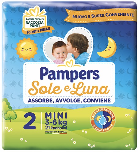 PANNOLINO PER BAMBINO PAMPERS SOLE & LUNA FLASH MINI 21 PEZZI - Farmasanitas 