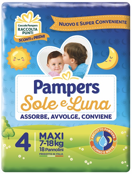 PANNOLINO PER BAMBINO PAMPERS SOLE & LUNA MAXI 18 PEZZI - Farmasanitas 