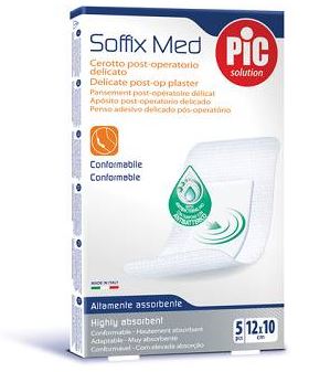 CEROTTO PIC SOFFIX MED IN TNT CON TAMPONE CENTRALE ASSORBENTE STERILE MONOUSO 10X12 CM ANTIBATTERICO 5 PEZZI - Farmasanitas 