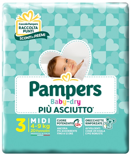 PAMPERS BABY DRY DOWNCOUNT MIDI 20 PEZZI - Farmasanitas 