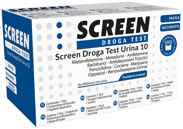 SCREEN DROGA TEST 10 DROGHE TEST ANTIDROGA CON CONTENITORE URINA - Farmasanitas 