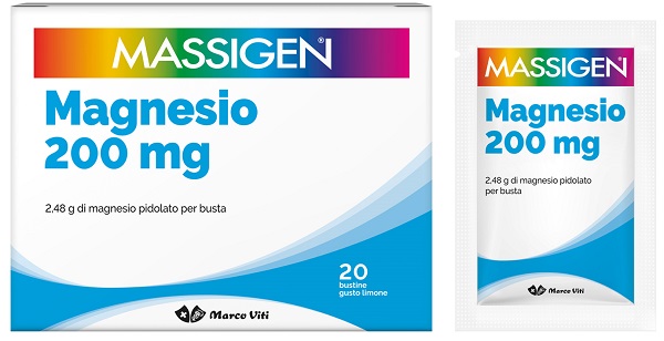 MASSIGEN MAGNESIO 20 BUSTINE DA 6 G GUSTO LIMONE SENZA GLUTINE SENZA LATTOSIO CON ZUCCHERO ED EDULCORANTE - Farmasanitas 