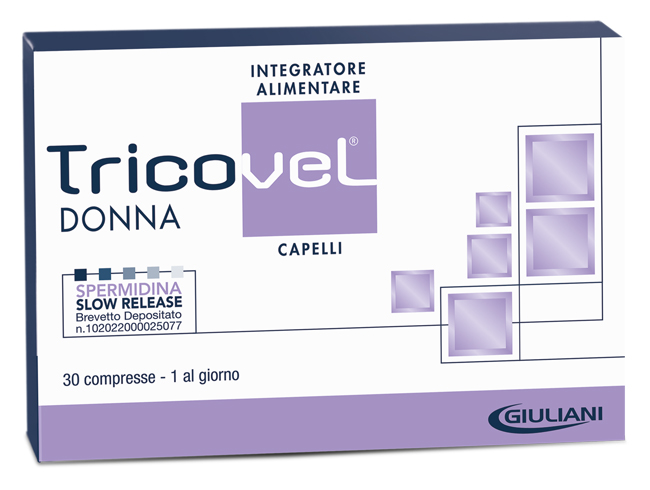 TRICOVEL DONNA INTEGRATORE ALIMENTARE CON NUTRIENTI SPECIFICI PER CAPELLI 30 COMPRESSE - Farmasanitas 