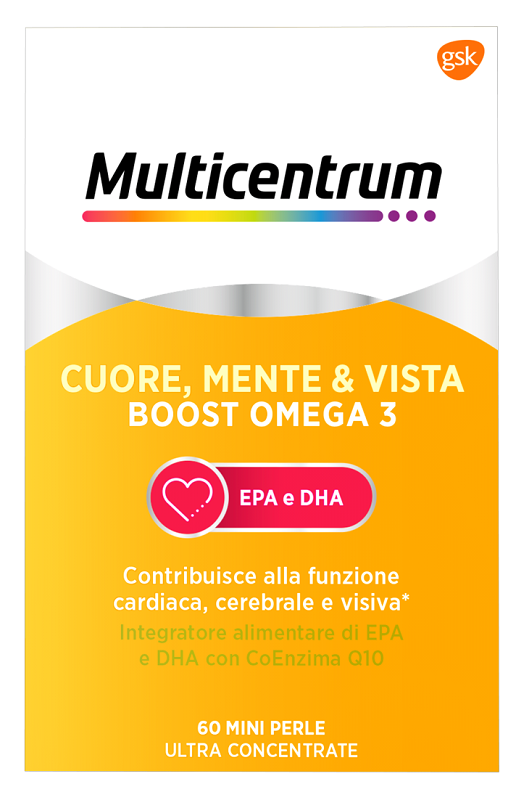 MULTICENTRUM CUORE MENTE E VISTA BOOST OMEGA 3 60 MINI PERLE - Farmasanitas 