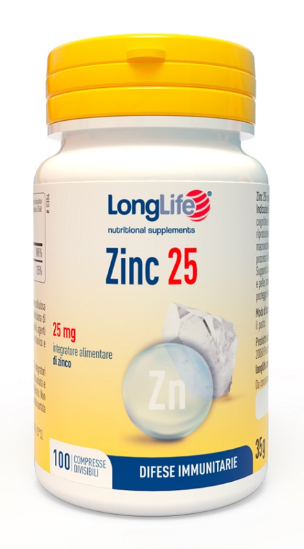 LONGLIFE ZINC 25 MG 100 COMPRESSE DIVISIBILI - Farmasanitas 