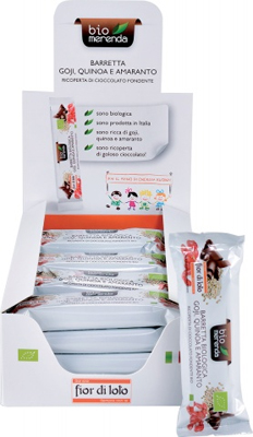 BARRETTA BIO QUINOA AMARANTO GOJI RICOPERTA CIOCCOLATO FONDENTE 30 G - Farmasanitas 