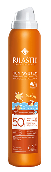 RILASTIL SUN SYSTEM BABY PPT SPF 50+ TRANSPARENT SPRAY WET SKIN 200 ML - Farmasanitas 