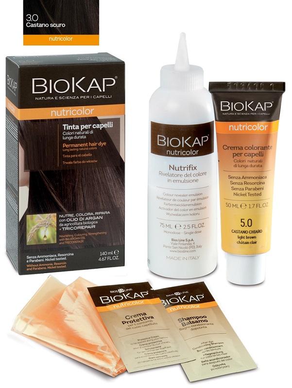 BIOKAP NUTRICOLOR 3,0 NEW CASTANO SCURO TINTA TUBO + FLACONE - Farmasanitas 
