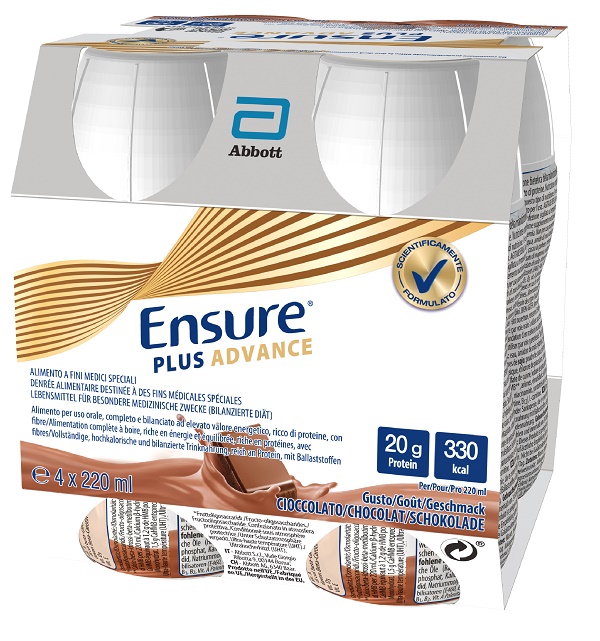 ENSURE PLUS ADVANCE CIOCCOLATO 4 BOTTIGLIE DA 220 ML - Farmasanitas 