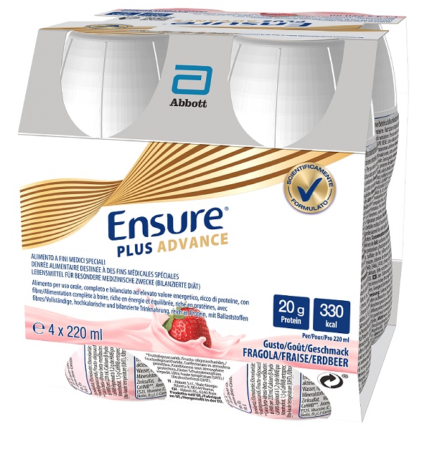 ENSURE PLUS ADVANCE FRAGOLA 4 BOTTIGLIE DA 220 ML - Farmasanitas 