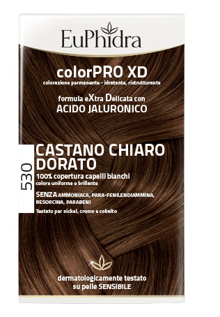 EUPHIDRA COLORPRO XD 530 CASTANO CHIARO DORATO GEL COLORANTE CAPELLI IN FLACONE + ATTIVANTE + BALSAMO + GUANTI - Farmasanitas 