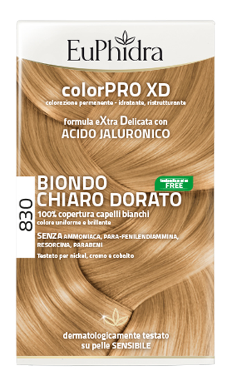 EUPHIDRA COLORPRO XD 830 BIONDO CHIARO DORATO GEL COLORANTE CAPELLI IN FLACONE + ATTIVANTE + BALSAMO + GUANTI - Farmasanitas 