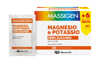 MASSIGEN MAGNESIO E POTASSIO ZERO ZUCCHERI 24 BUSTINE + 6 GRATIS - Farmasanitas 