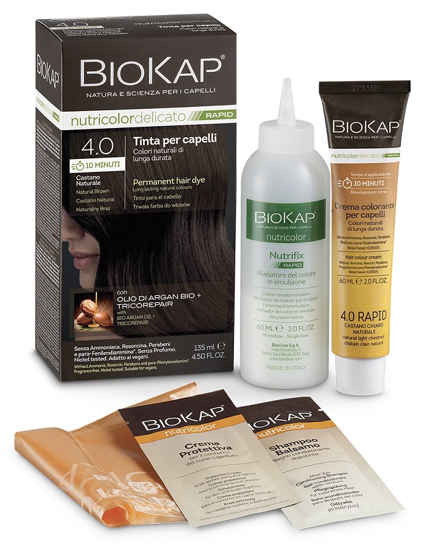BIOS LINE  BIOKAP NUTRICOLOR DELICATO RAPID TINTA 4,00 CASTANO NATURALE 135 ML - Farmasanitas 