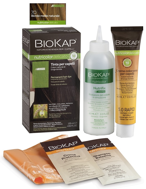 BIOS LINE  BIOKAP NUTRICOLOR DELICATO RAPID TINTA 7,0 BIONDO MEDIO NATURALE 135 ML - Farmasanitas 
