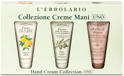 CREME MANI UNO COLLEZIONE CON CREMA MANI LIMONE 30 ML + CREMA MANI E UNGHIE OLIO D'OLIVA 30 ML + ALL'OLIO DI ARGAN CREMA MANI 30 ML - Farmasanitas 