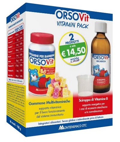 ORSOVIT VITAMIN PACK 60 CARAMELLE GOMMOSE + SCIROPPO 150 ML - Farmasanitas 