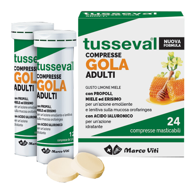 TUSSEVAL GOLA ADULTI 24 COMPRESSE MASTICABILI LIMONE E MIELE - Farmasanitas 