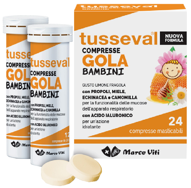 TUSSEVAL GOLA BAMBINI 24 COMPRESSE - Farmasanitas 