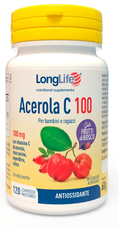 LONGLIFE ACEROLA C100 FRUTTI DI BOSCO 120 COMPRESSE MASTICABILI - Farmasanitas 