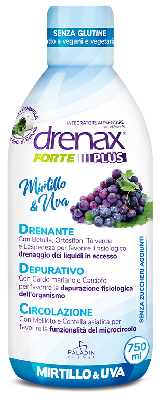 DRENAX FORTE PLUS ORIGINALE CON MIRTILLO E UVA 750 ML - Farmasanitas 