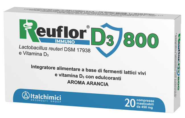REUFLOR D3 800 20 COMPRESSE MASTICABILI AROMA ARANCIA - Farmasanitas 