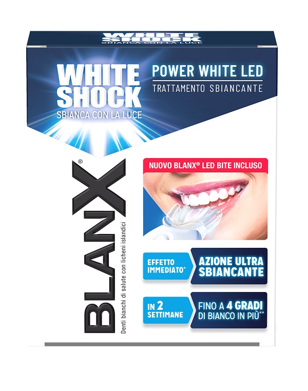 BLANX WHITE SHOCK TRATTAMENTO SBIANCANTE POWER WHITE 30 ML + LED BITE - Farmasanitas 