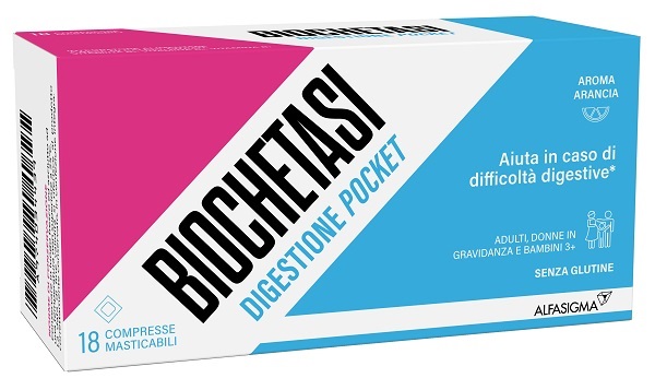 BIOCHETASI DIGESTIONE POCKET 18 COMPRESSE MASTICABILI - Farmasanitas 