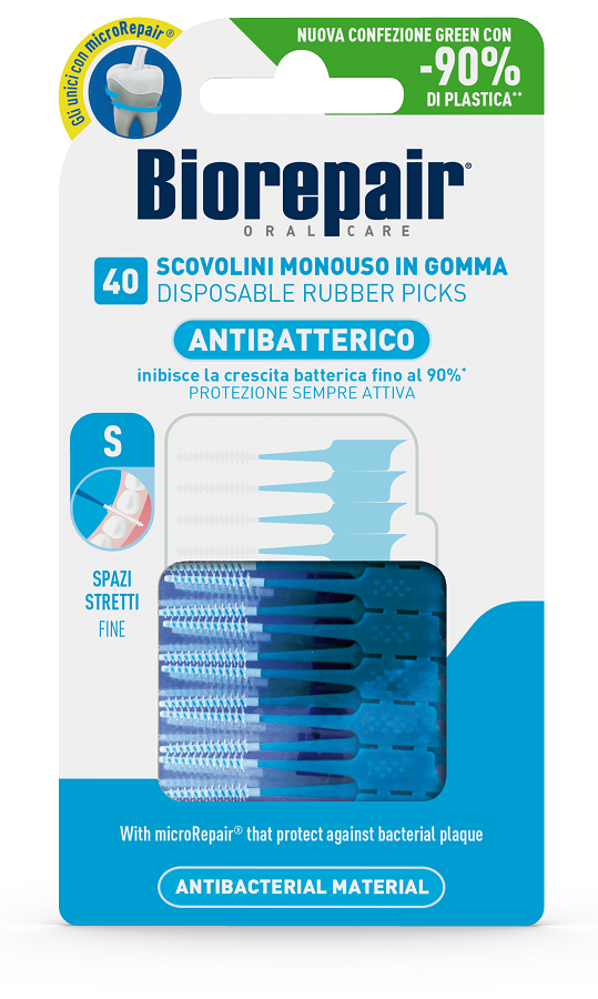 BIOREPAIR ORAL CARE ANTIBATTERICO SCOVOLINI MONOUSO IN GOMMA SPAZI STRETTI 40 PEZZI - Farmasanitas 
