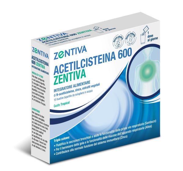 ACETILCISTEINA 600 ZENTIVA 10 BUSTINE BIPARTITE GUSTO TROPICAL - Farmasanitas 