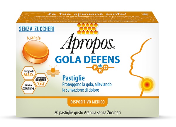 APROPOS GOLA DEFENS PRO 20 PASTIGLIE ARANCIA SENZA ZUCCHERO - Farmasanitas 