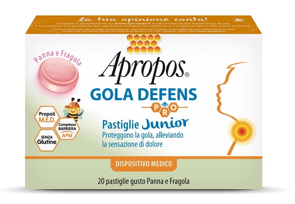 APROPOS GOLA DEFENS PRO 20 PASTIGLIE JUNIOR PANNA FRAGOLA - Farmasanitas 