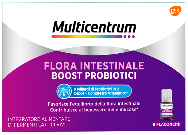 MULTICENTRUM FLORA INTESTINALE BOOST PROBIOTICI 8 FLACONCINI - Farmasanitas 