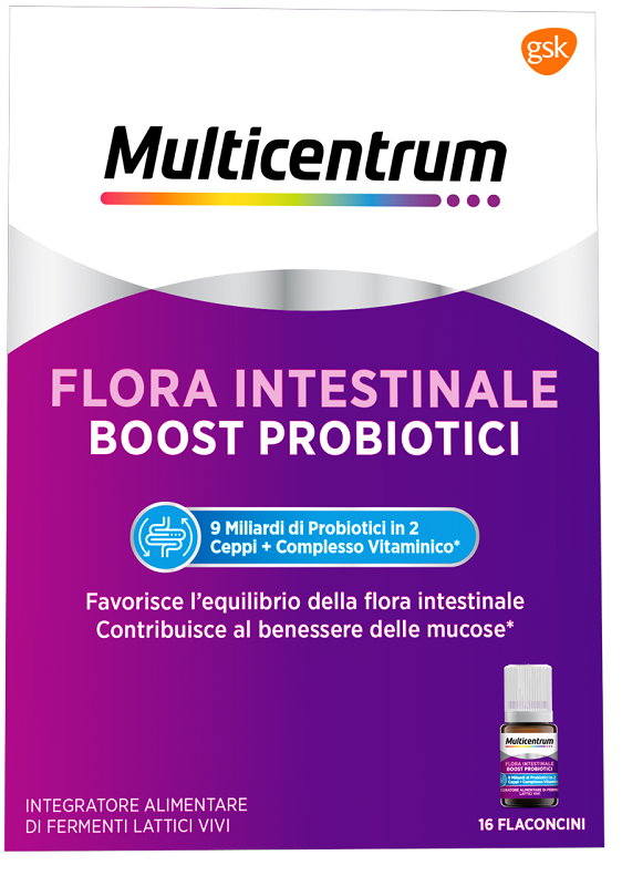 MULTICENTRUM FLORA INTESTINALE BOOST PROBIOTICI 16 FLACONCINI - Farmasanitas 