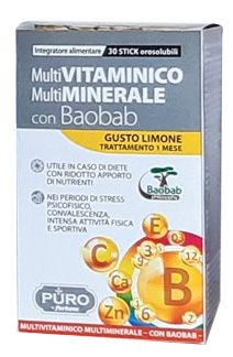 PURO MULTIVITAMINICO E MULTIMINERALE + BAOBAB 30 STICK OROSOLUBILI - Farmasanitas 