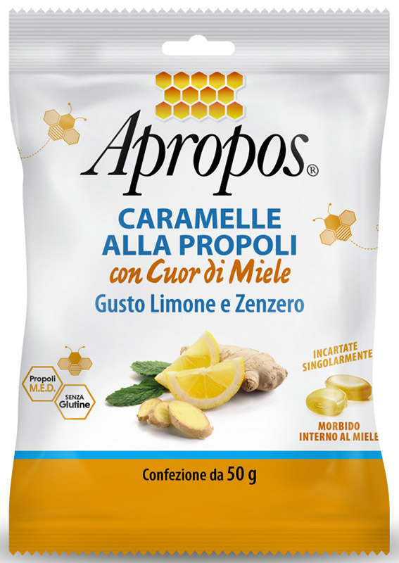 APROPOS CARAMELLE DURE LIMONE/ZENZERO CUOR DI MIELE 50 G - Farmasanitas 