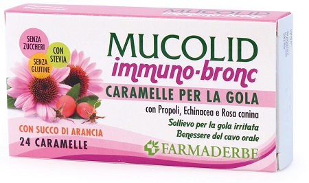 MUCOLID BRONC IMMUNO 24 CARAMELLE GUSTO ARANCIA - Farmasanitas 
